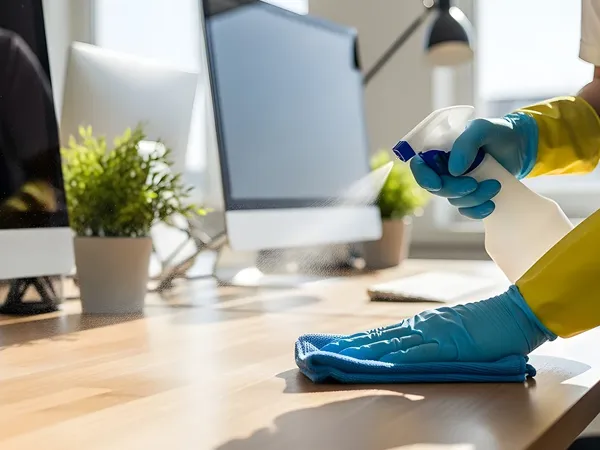 Une femme qui nettoie un bureau